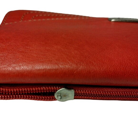 Fossil Genuine Leather Wallet Red Tri Fold 12 Card Slots Checkbook Flawed READ - Picture 6 of 16